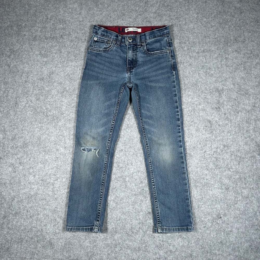 Levis performance 511 Denim Jeans Kids Size 7 Blue Washed Slight Distress Slim